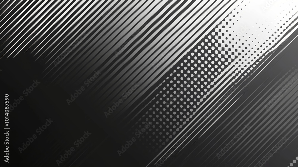 Abstract monochrome gradient poster background vector set. Modern cover template with black and white perspective geometric prism shape, halftone dot. Ideal design for social media, banner, ads 