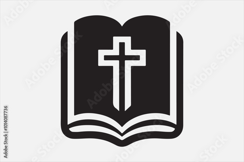 Silhouette of an open book with a cross symbol.