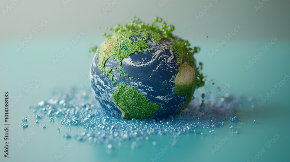 Water droplets forming continents on a globe, emphasizing the global interconnectedness of water resources Water droplets forming continents on a globe, emphasizing the global interconnectedness of water resources