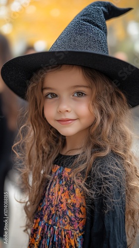 Cutie little smiling girl in witch's hat