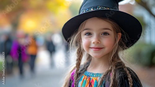 Cutie little smiling girl in witch's hat