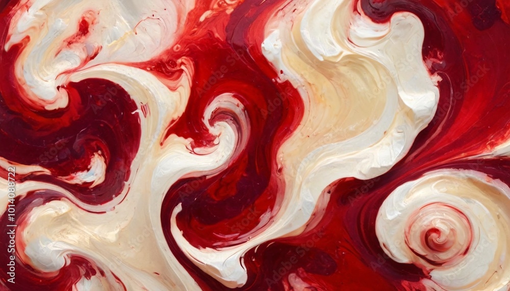 Bright garnet red and soft cream swirl together, capturing the richness of garnet gemstones with reflective lacobel elements, Generative AI Bright garnet red and soft cream swirl together, capturing the richness of garnet gemstones with reflective lacobel elements, Generative AI