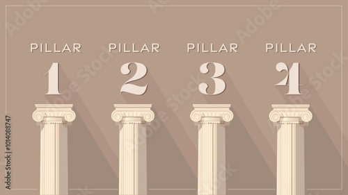 Modern classic pillar concept, 4 topics, finance, education, investment theme graphics -tonal series of graphics for business presentations, brochures or website graphic design. Vector shadows, simple