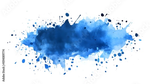 Watercolor stain with blue paint splatter, featuring a vibrant, abstract design with dynamic splatter effects