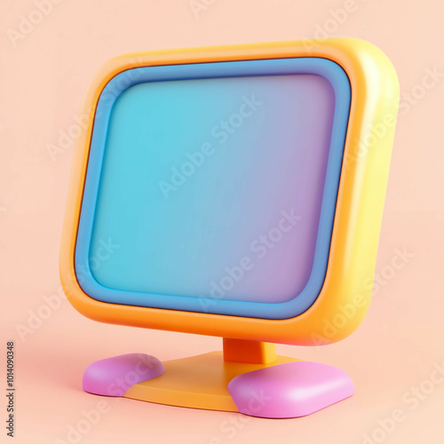 3D Touchscreen Monitor Icon: Interactive Display Device Illustration Logo