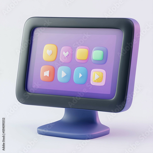 3D Touchscreen Monitor Icon: Interactive Display Device Illustration Logo