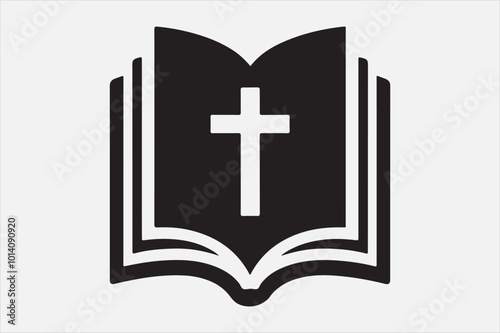 Silhouette of an open book with a cross symbol.