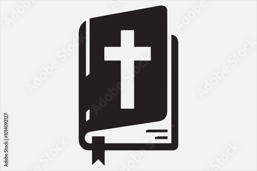 Silhouette of an open book with a cross symbol.