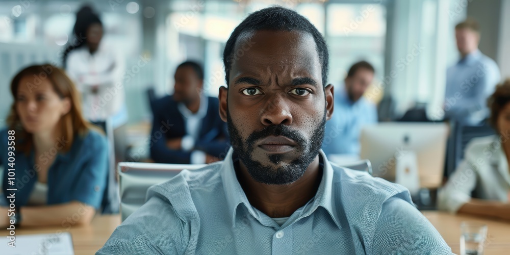 Obraz premium Impact of workplace bullying on mental health, highlighting anxiety, gossip, and employee conflict, with focus on the struggles of a victim facing harassment and discrimination