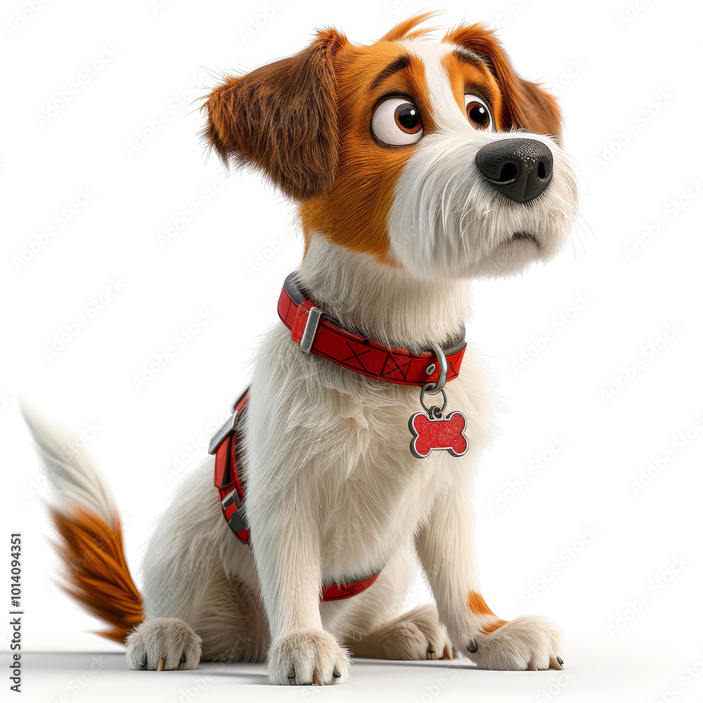 A cute animated dog sits attentively, showcasing its expressive eyes ...