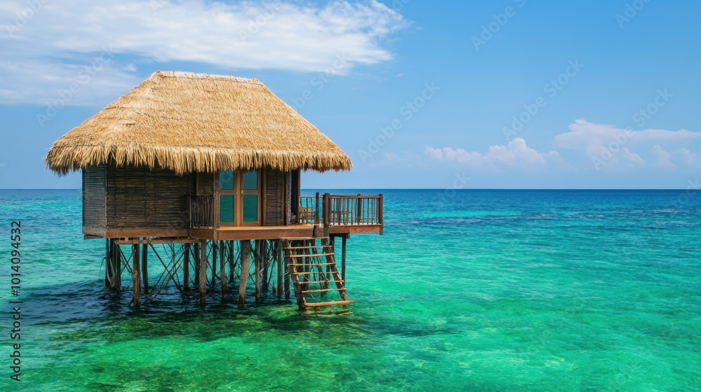 A rustic stilt house sits over clear turquoise ocean waters under a bright blue sky, embodying serene coastal living in a tropical paradise.
A rustic stilt house sits over clear turquoise ocean waters under a bright blue sky, embodying serene coastal living in a tropical paradise.