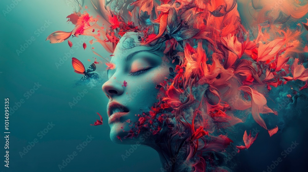Woman with Flowers and a Butterfly Woman with Flowers and a Butterfly
