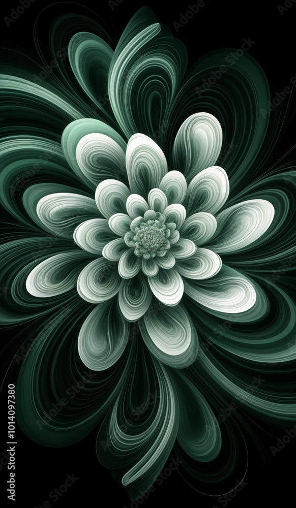 Abstract swirling green and white flower on black Abstract swirling green and white flower on black