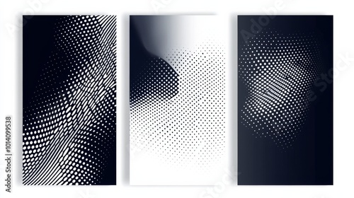 Wallpaper Mural set of 3 frame Abstract navy gradient poster background vector set. Modern cover template with navy and white perspective geometric prism shape, halftone dot. Ideal design for social media, banner, ad Torontodigital.ca