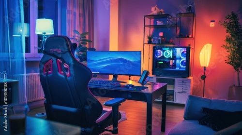 Modern Gaming Setup with RGB Lighting