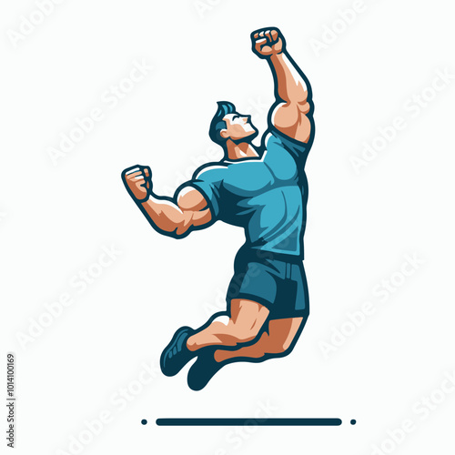 Strong man raising his arms