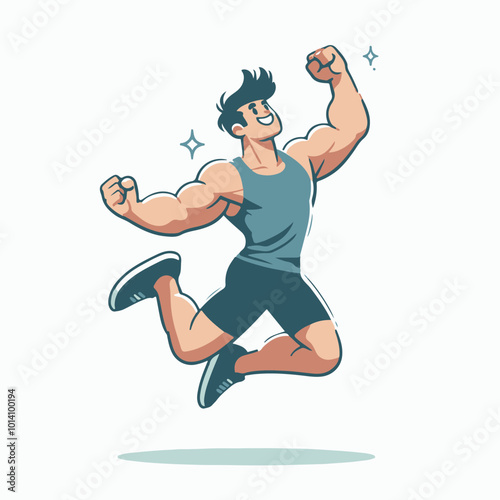 Strong man raising his arms