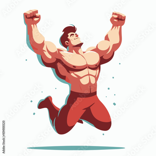 Strong man raising his arms