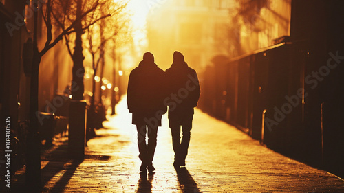 The back of a man walking with his partner, Bright scenery, Urban  photo