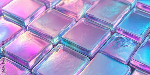 Colorful iridescent square tiles creating abstract pattern background