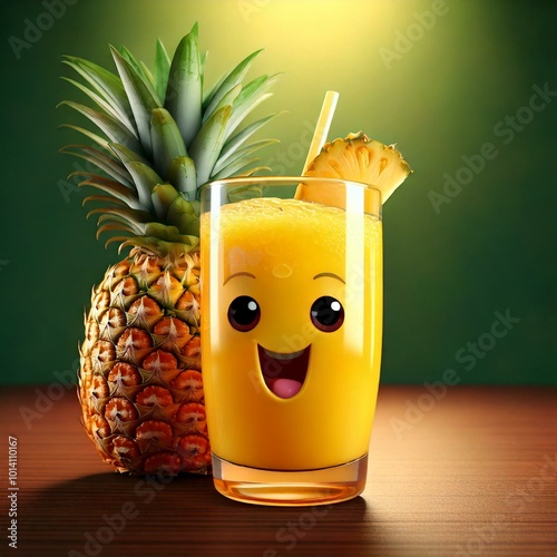 Cute Cartoon Pineapple Juic...