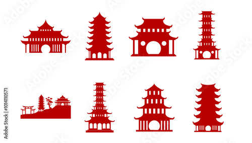 Chinese Temple Silhouette SET