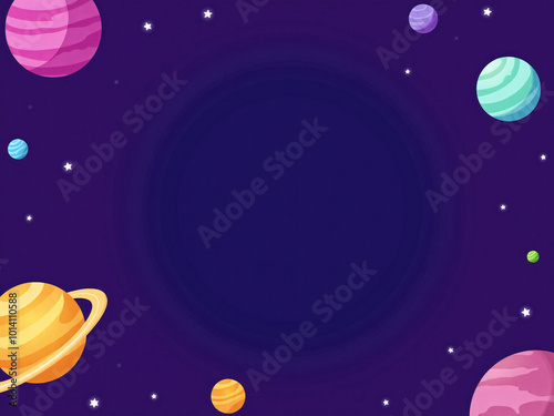 Illustrated space scene with planets and stars