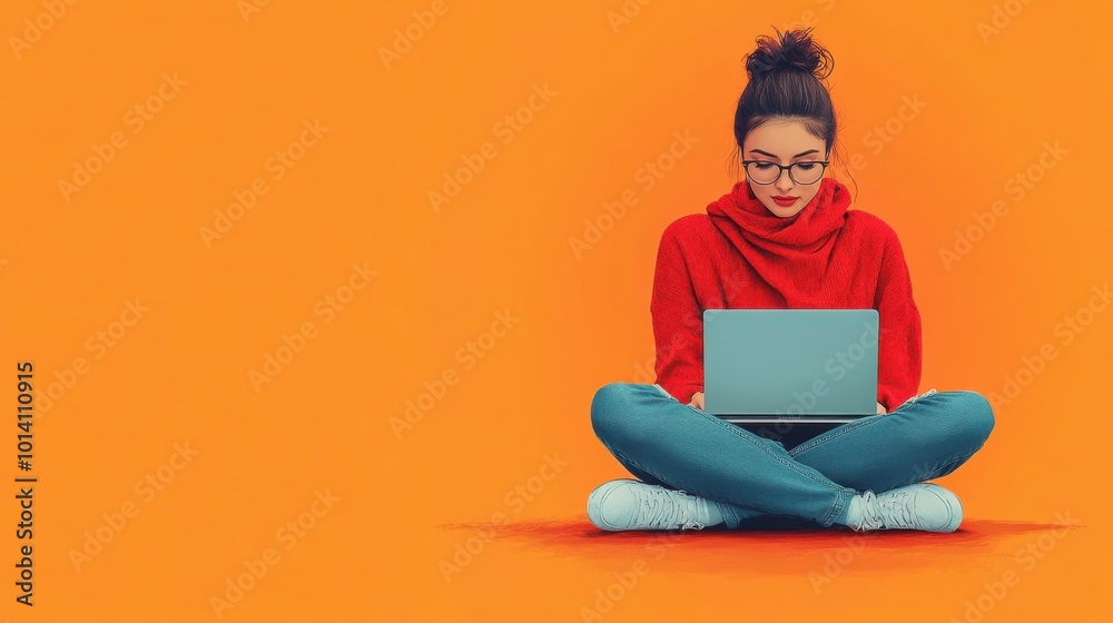 Woman sitting on the floor with a laptop Woman sitting on the floor with a laptop