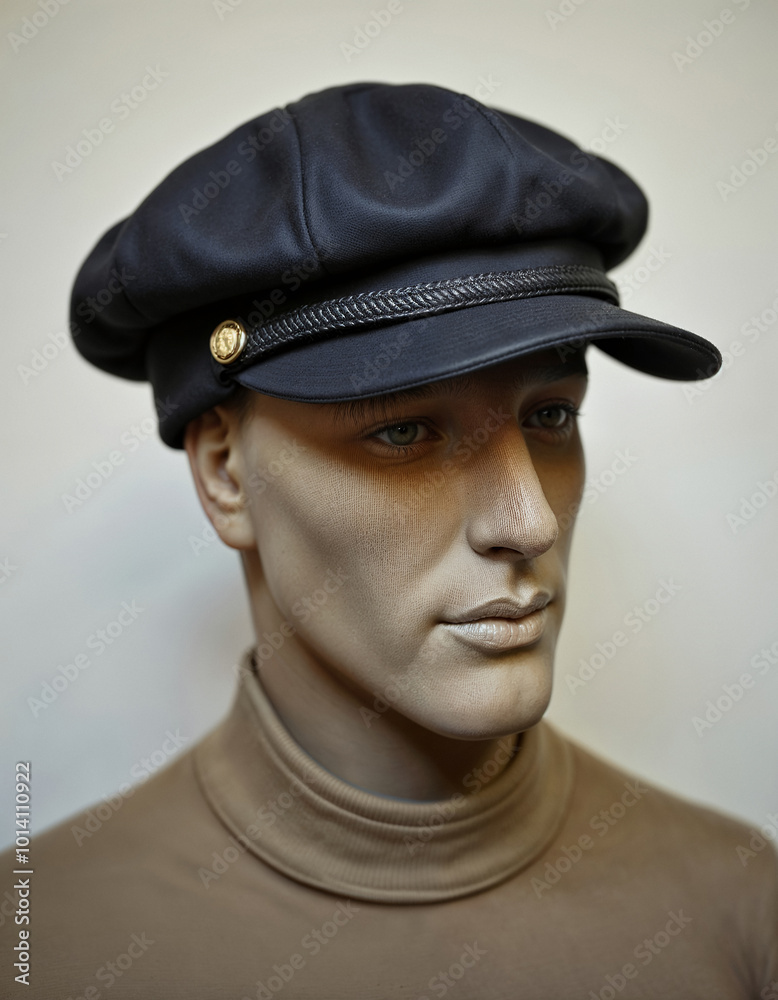 Male black cap on a mannequin. Generative AI Male black cap on a mannequin. Generative AI