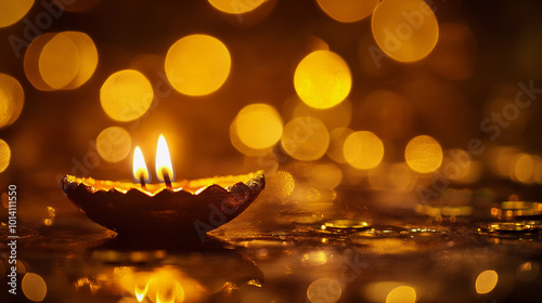 burning diya in darkness, happpy diwali concept  photo