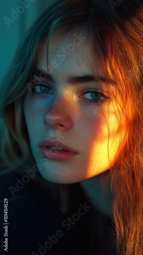 Close-up Portrait of a Woman with Golden Light