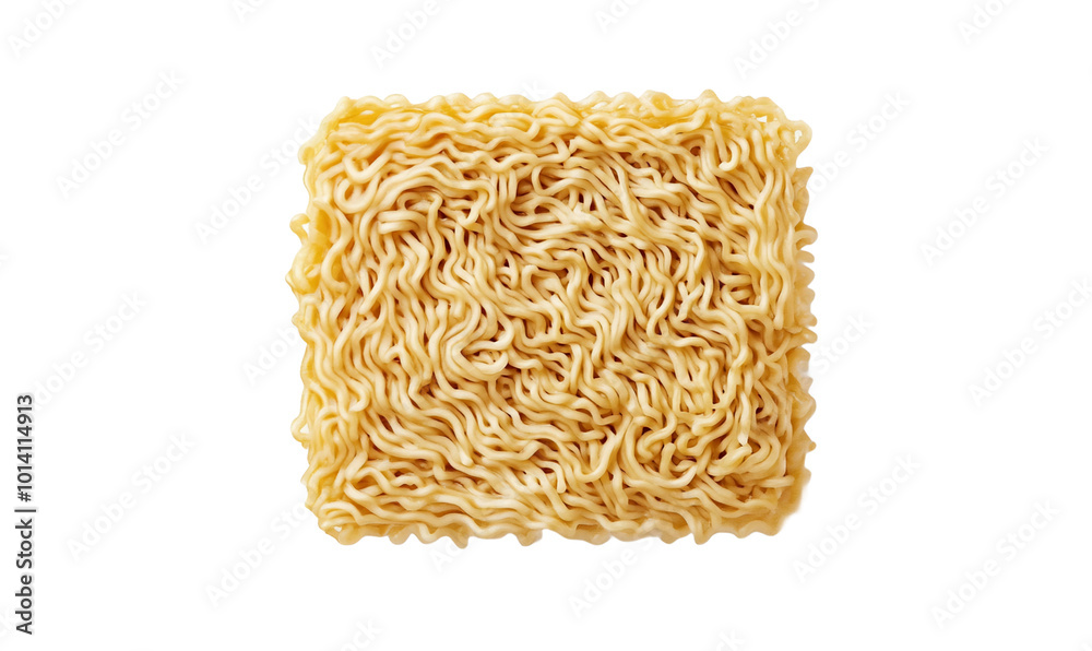 A square block of uncooked instant ramen noodles. A square block of uncooked instant ramen noodles.