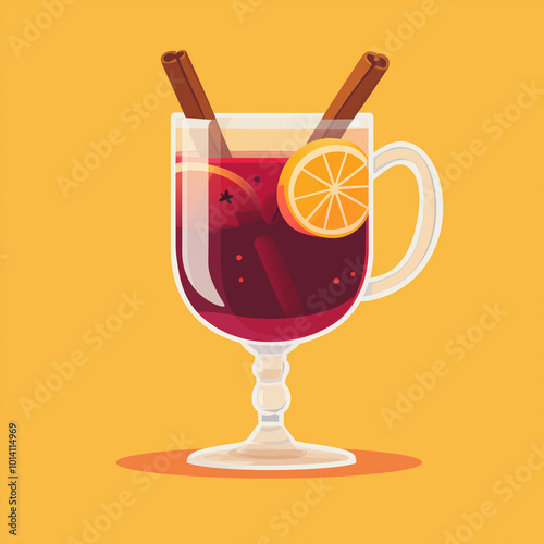 Steaming glass of mulled wine with orange slices.