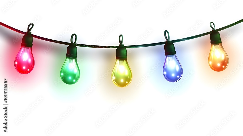 Christmas lights. Vector xmas garland. Isolated cable lightbulb decoration. Holiday christmas led string color lights on transparent background.
Christmas lights. Vector xmas garland. Isolated cable lightbulb decoration. Holiday christmas led string color lights on transparent background.