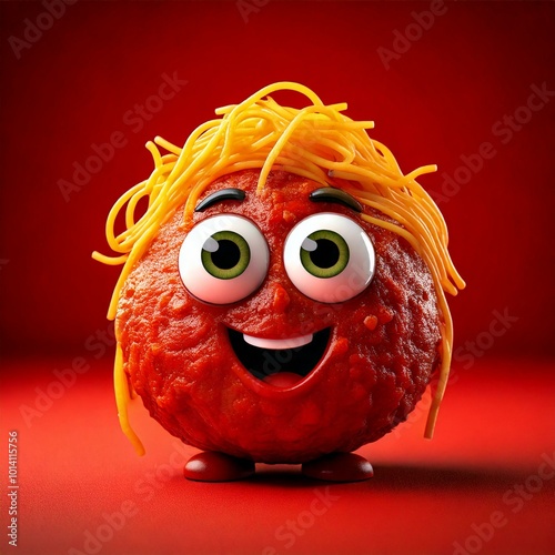 Cute Cartoon Happy Meatball...