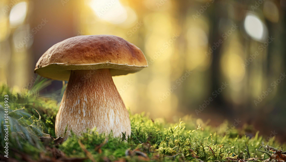 Grzyb leśny borowik, jesień w makro Grzyb leśny borowik, jesień w makro