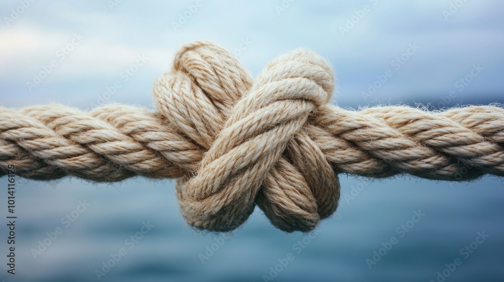 A detailed view of a sturdy rope knot by the water A detailed view of a sturdy rope knot by the water