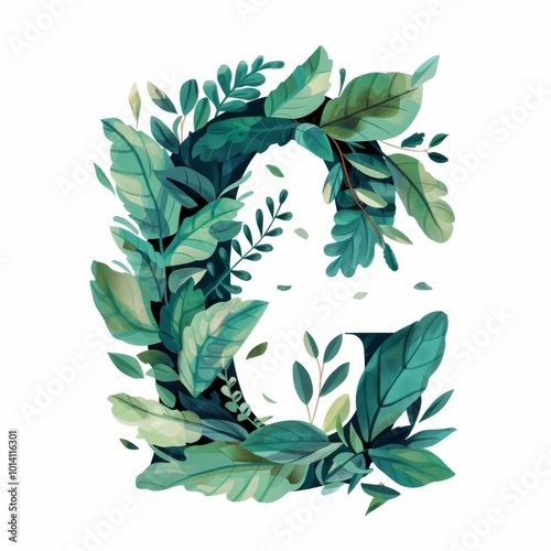 Letter C made of leaves. Easy to remove background. 