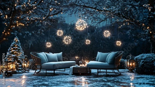 Wallpaper Mural Cozy winter evening with twinkling lights and snowy landscape in a tranquil outdoor setting Torontodigital.ca