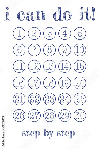 Habit tracker chart for 30 day challenge, vector, I'll do it, a can do it