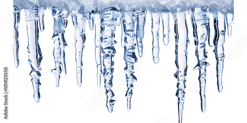 A cluster of icicles hanging from a roof, glistening in the winter sun. Generative ai