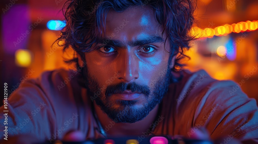 portrait of an emotionally invested young indian man playing video games at home fully engaged with a joystick reflecting the passion and enjoyment of gaming culture in a cozy living space portrait of an emotionally invested young indian man playing video games at home fully engaged with a joystick reflecting the passion and enjoyment of gaming culture in a cozy living space