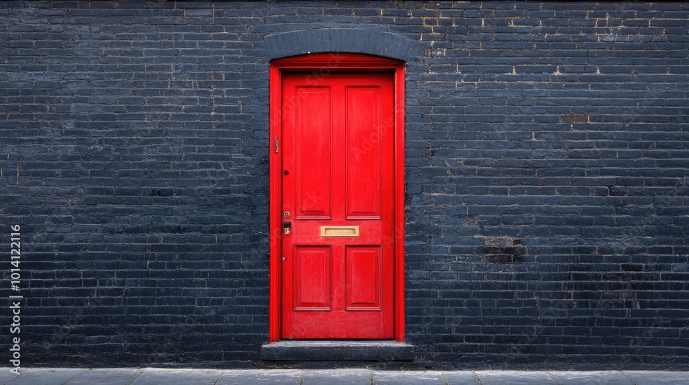 Red door on a black brick wall. Use this photo for backgrounds or design projects with a bold color scheme. Red door on a black brick wall. Use this photo for backgrounds or design projects with a bold color scheme.