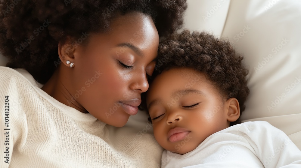 Peaceful nap: toddler sleeping in parent's embrace Peaceful nap: toddler sleeping in parent's embrace