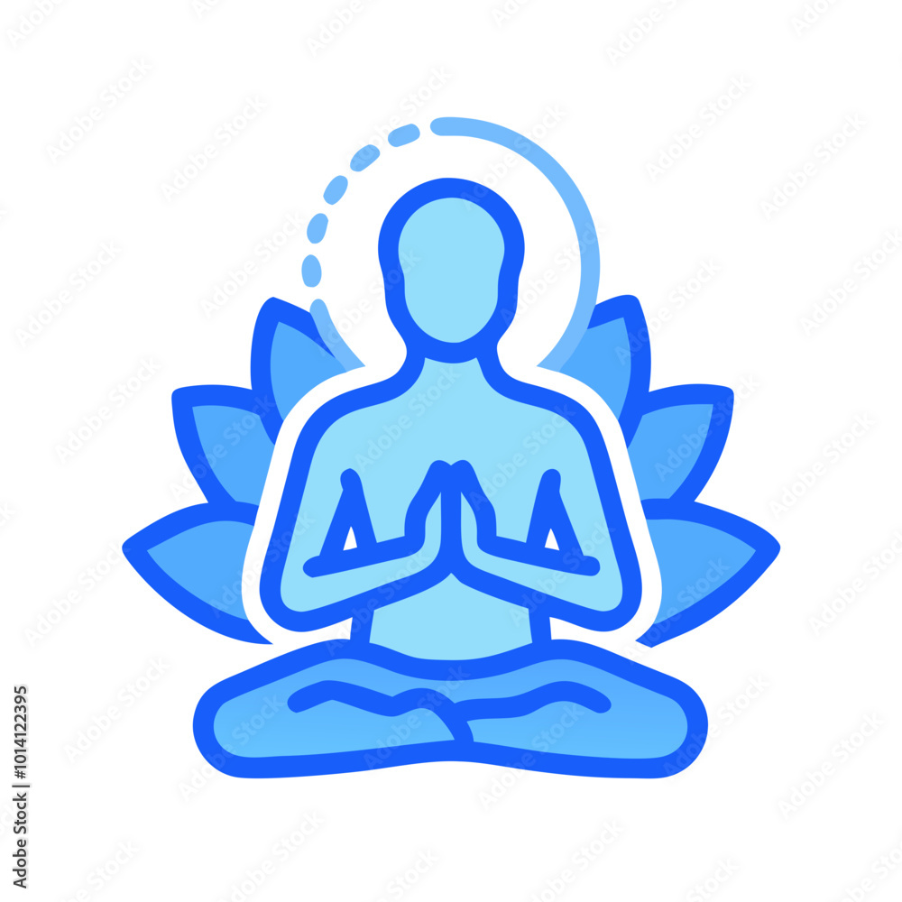 Meditation Icon, Blue Vector for Wellness and Mindfulness.
