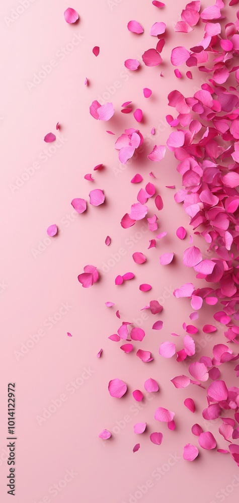 Pink flower petals scattered on a soft pink background. Pink flower petals scattered on a soft pink background.
