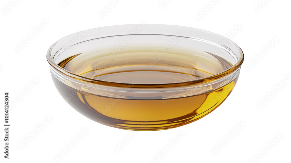 A small glass bowl filled with light amber-colored liquid. Generative ai oil
