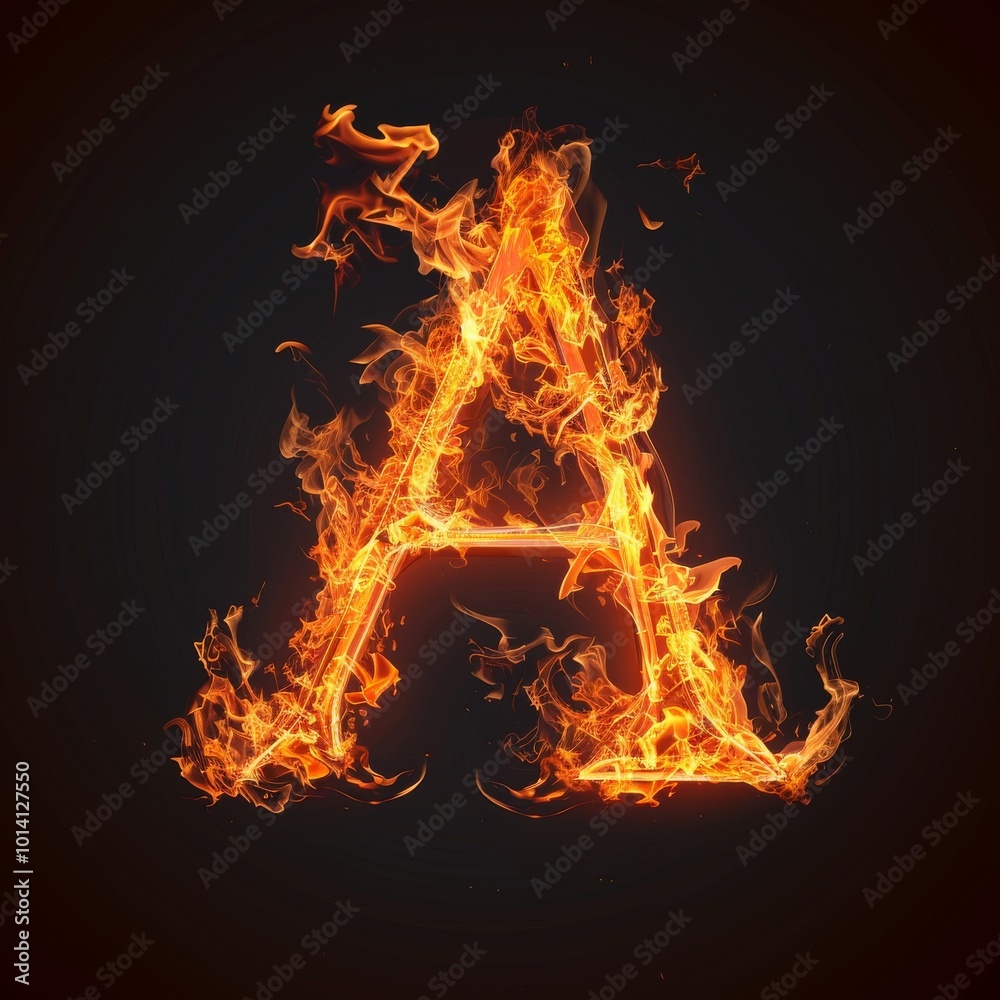 Obraz premium Letter A. Fire flames on black isolated background. Part of alphabet set.