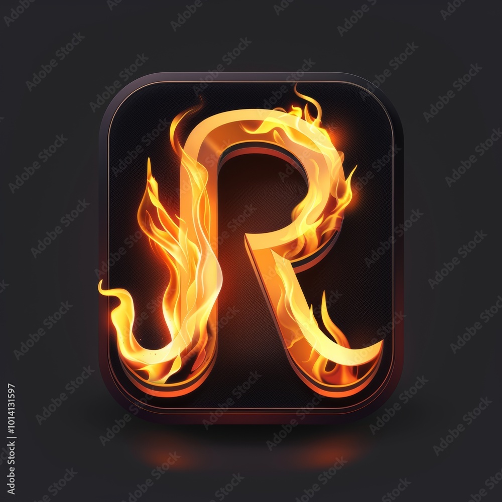 Letter R. Fire flames on black isolated background. Part of alphabet set. Letter R. Fire flames on black isolated background. Part of alphabet set.