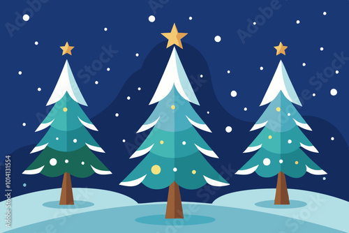 Christmas trees star sky vector art illustration